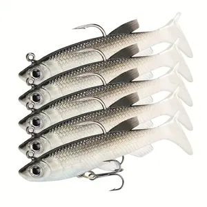5-piece Set of White Mullet Soft Baits with Lead Tail Simulation Lures Fishing Accessories Fish Hooks