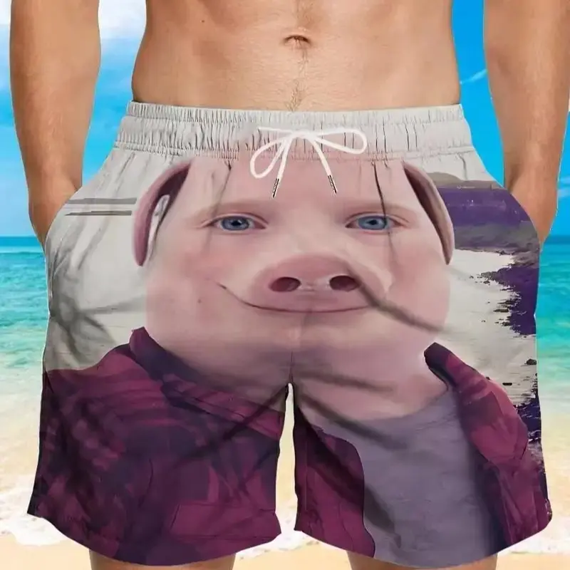 John Pork Men's Quick-Dry Printed Beach Swim Trunks, Cool Fashion Style with Pockets and Drawstring, Shorts, Swimsuits, Printed Pattern