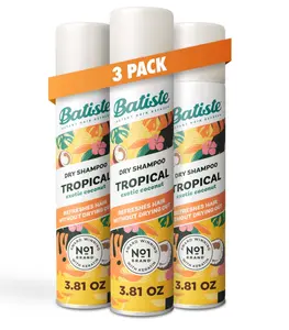 Batiste 3-Pack Dry Shampoo Tropical Exotic Coconut 3.81oz Waterless Formula with Keratin for Fresh Hair Scent