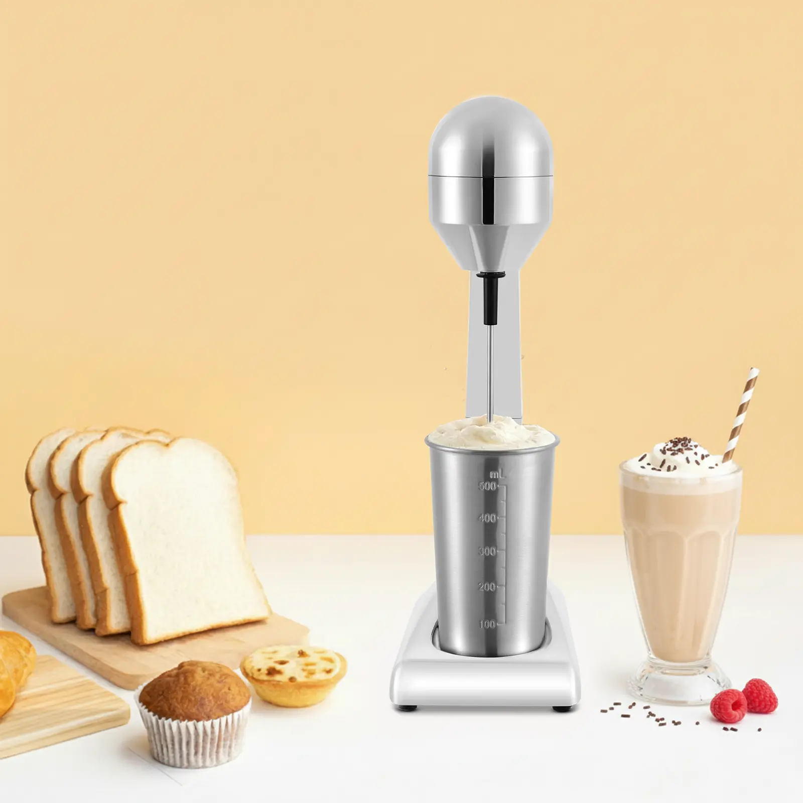 SHANGMAKEL ABS+Stainless Steel 100W Power Electric Milkshake Maker - 2-Speed Adjustable Speed (16000-22000 RPM), 17 Oz Cup, 110V Small Size Compact Easy-Clean for Residential Use, Coffee Shops