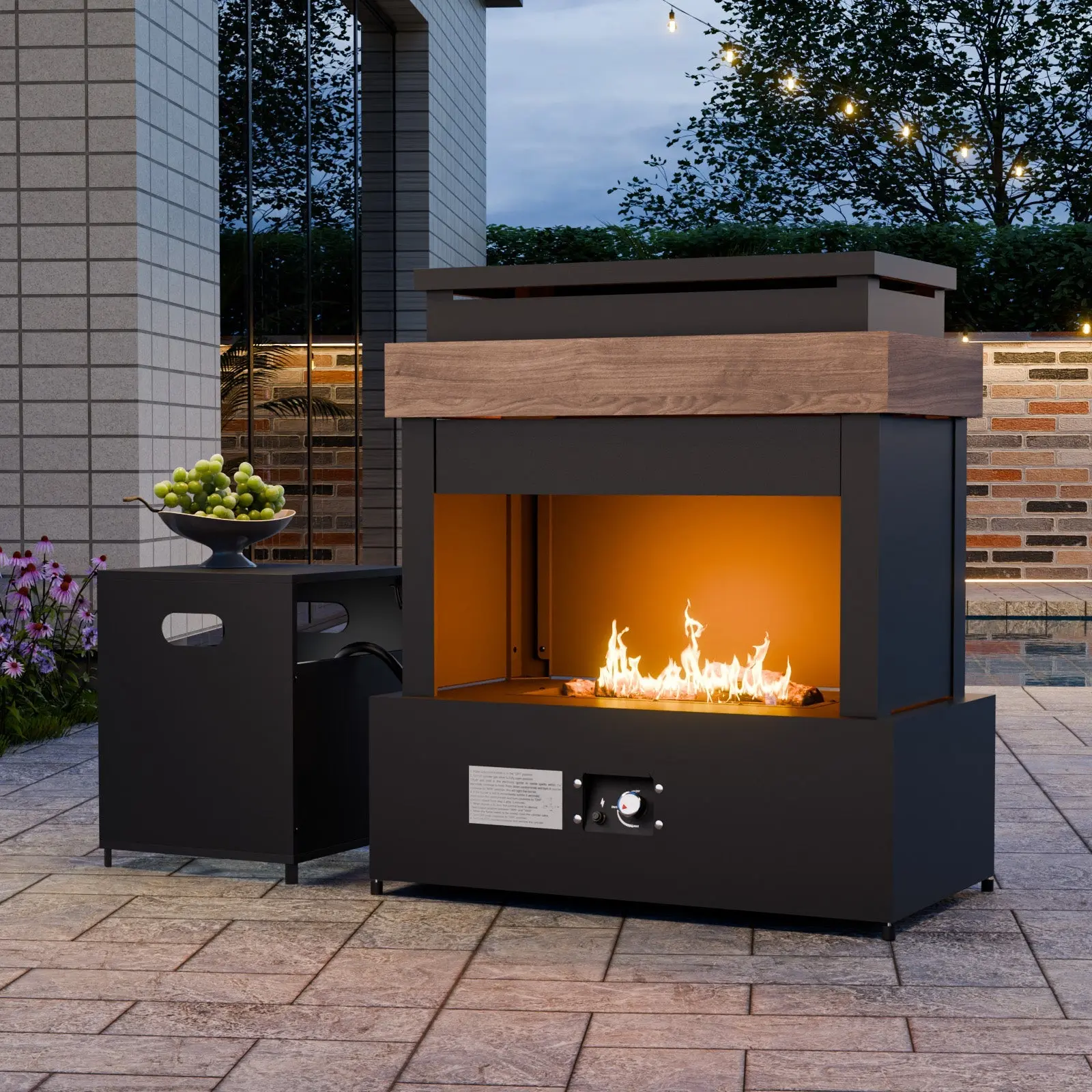 Outdoor Propane Fireplace with Storage, Gray