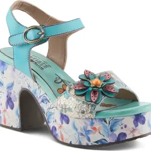 L’Artiste Felis Platform Shoes, Sky Blue Multi Floral Design