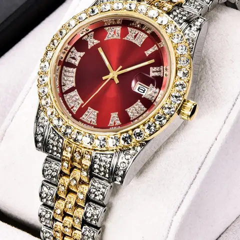 Rhinestone Decor Round Dial Analog Quartz Watch, Fashion Wristwatch for Party and Daily Wear, Birthday Gift Without Box, Bling Watch, Rhinestone Decorated Watch