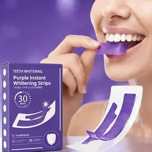 14 Pairs Purple Teeth Whitening Strips – Peroxide-Free, Gentle on Enamel, Non-Sensitive, Instant Stain Removal & Color Correction, Daily & Travel Friendly, Whitens Teeth and Freshens Breath