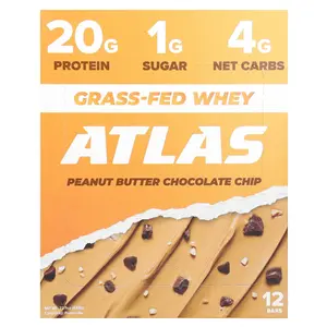 Atlas Bar Grass-Fed Whey Protein Bar, Peanut Butter Chocolate Chip, 12 Bars, 1.9 oz (54 g) Each