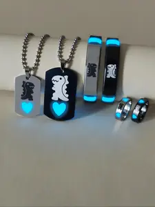 Luminous Heart & Dinosaur Pattern Couple Necklace & Bracelet & Ring, Fashion Jewelry, Matching Jewelry Set, Men Jewelry for Party, Daily Clothing Decor, Trendy All-match & Exquisite Jewelry for Birthday Gift