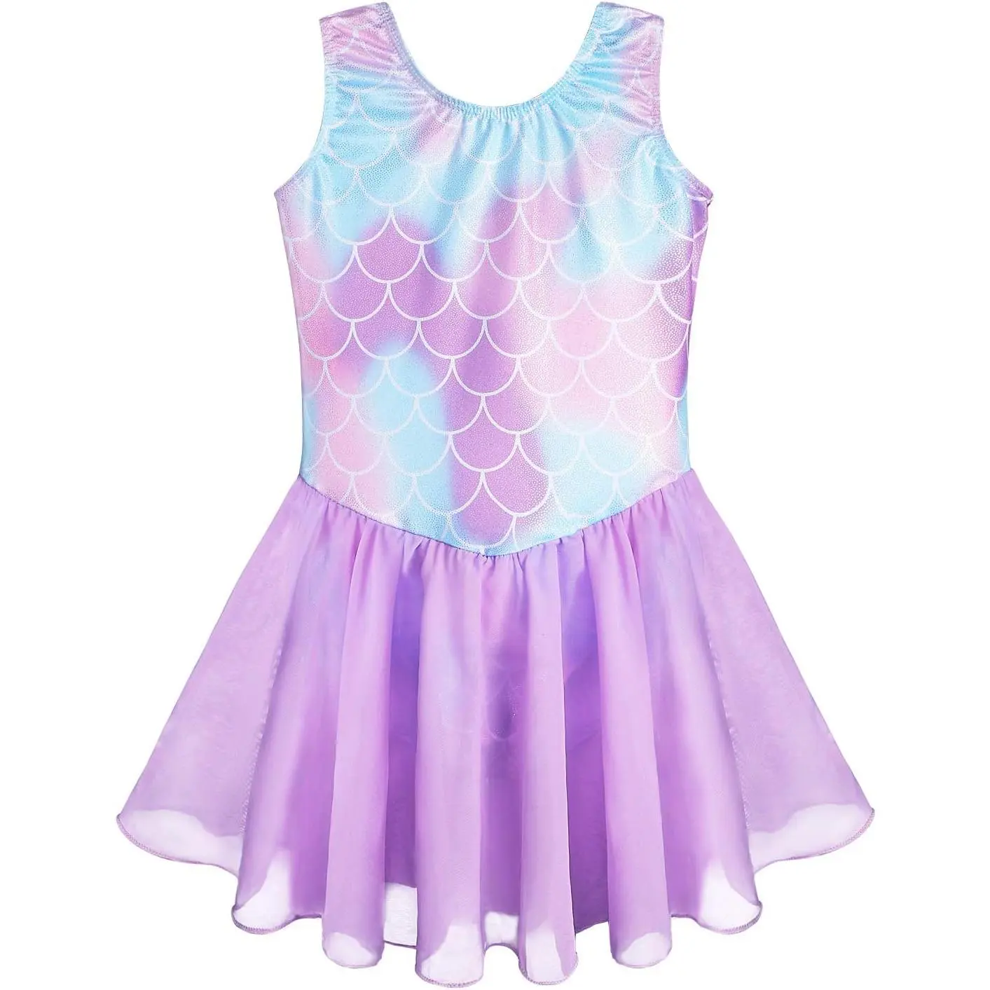 KF5-GCS024  Girls Gymnastics Leotards with Skirt Ballet Tutu Dance Dress Toddler Kid Flutter Sleeve Mermaid Gymnastic Dancewear 2-11Y