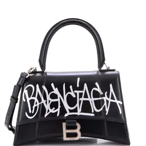 Pre-owned Balenciaga Leather Top Handle Bags Graffiti Hourglass Top Handle Bag Small by Rebag