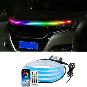 car hood light DRL 70in RGB light strip Car Ambient Lighting Automotive LED ambient light Dynamic scanning neon light Flexible universal cover light Decorative light, suitable for sedans, SUV, trucks