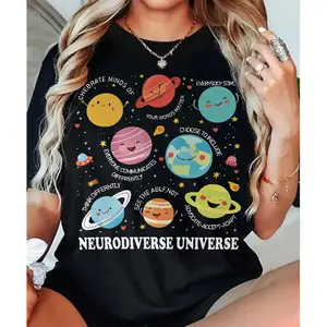 Neurodiverse Universe Shirt 100% Cotton Neurodiversity Awareness Tee Autism ADHD Inclusion Graphic Everybody Stims Quote Special Education Teacher Gift - Top