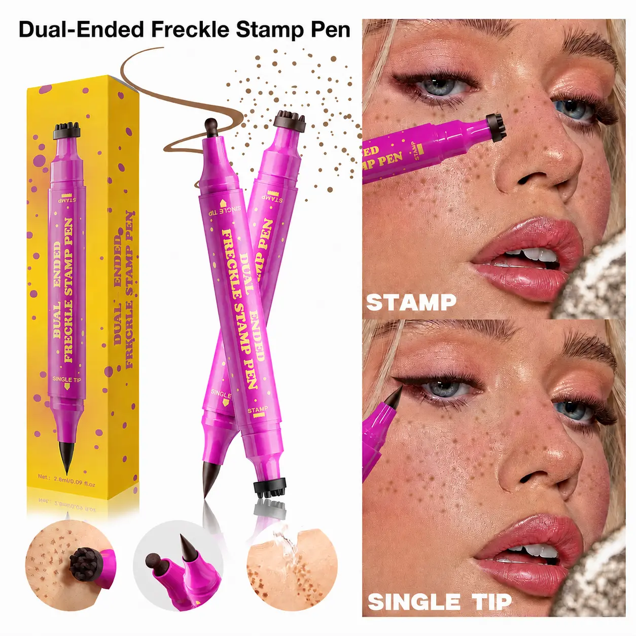 Dual-Ended Freckle Stamp Pen, Multi-Dot Freckle Marker with Precision Tip, Natural-Looking Faux Freckles, Water-Resistant Makeup Tool