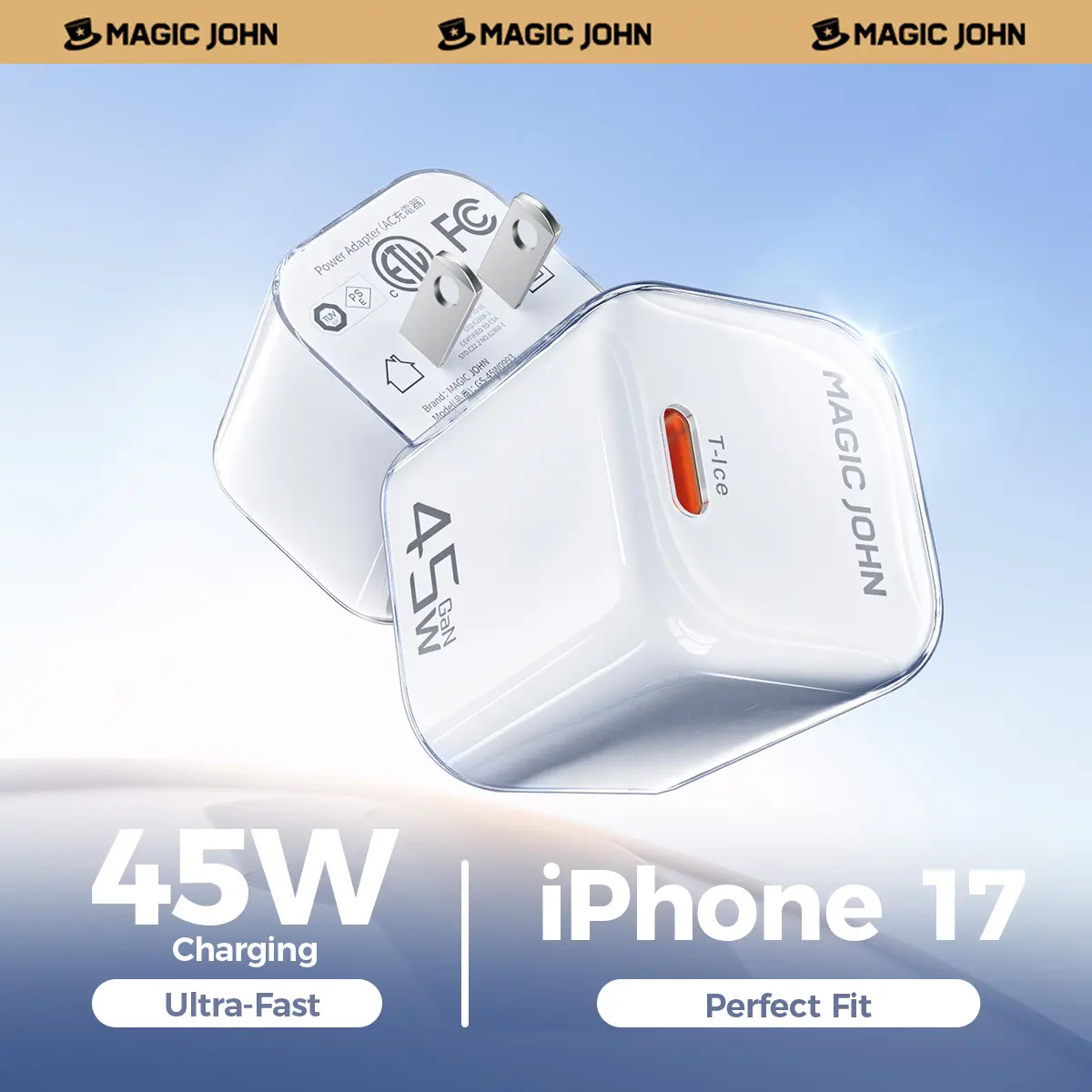 MAGICJOHN 45W USB-C Fast Charger – Compact Power Adapter for iPhone 17/16/15 Pro Max/Air – Quick, Travel-Friendly Mini Plug