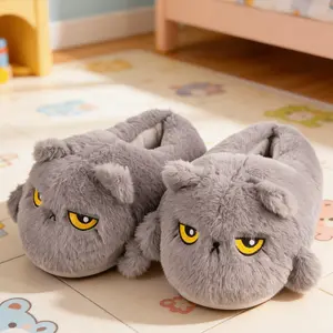 Grumpy Cat Slippers for Women | Cozy Plush Home Shoes with Moody Eyes | Comfortable Funny Footwear