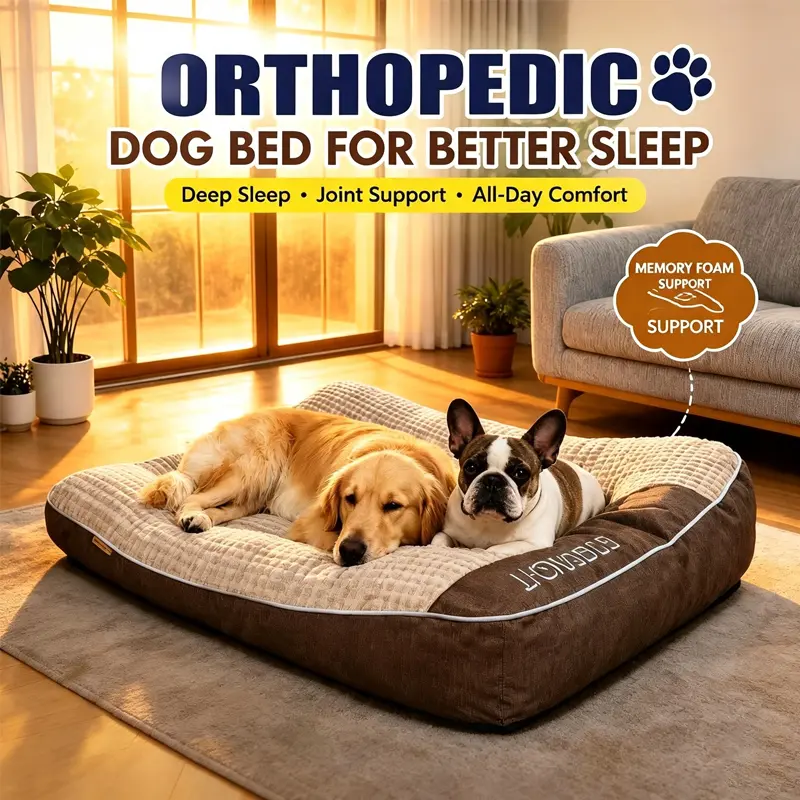 BOFNL orthopedic memory foam dog bed for large dogs, soft and breathable pet bed, removable and machine-washable cover, pet mattress for joint support and deep sleep, breathable and machine-washable rectangular dog pad, suitable for small, medium, and lar