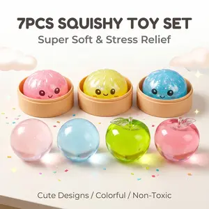 7-Piece Stress Relief Set for Adults and Kids, Slow Rise Mochi Sensory Toy, Anxiety Relief Fidget Kit, Squishy Fidgets, Slow Rising Squishies, Soft Tpr Material, Perfect Gift