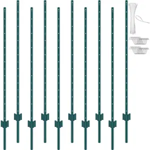 【Summervibes】VEVOR 5 Feet Fence Post, 10 Pack T-Post Heavy Duty Metal Fence Posts, Sturdy Steel Fence Stakes for Garden Yard, Lawn, Farms and Outdoor Wire Fencing, Green