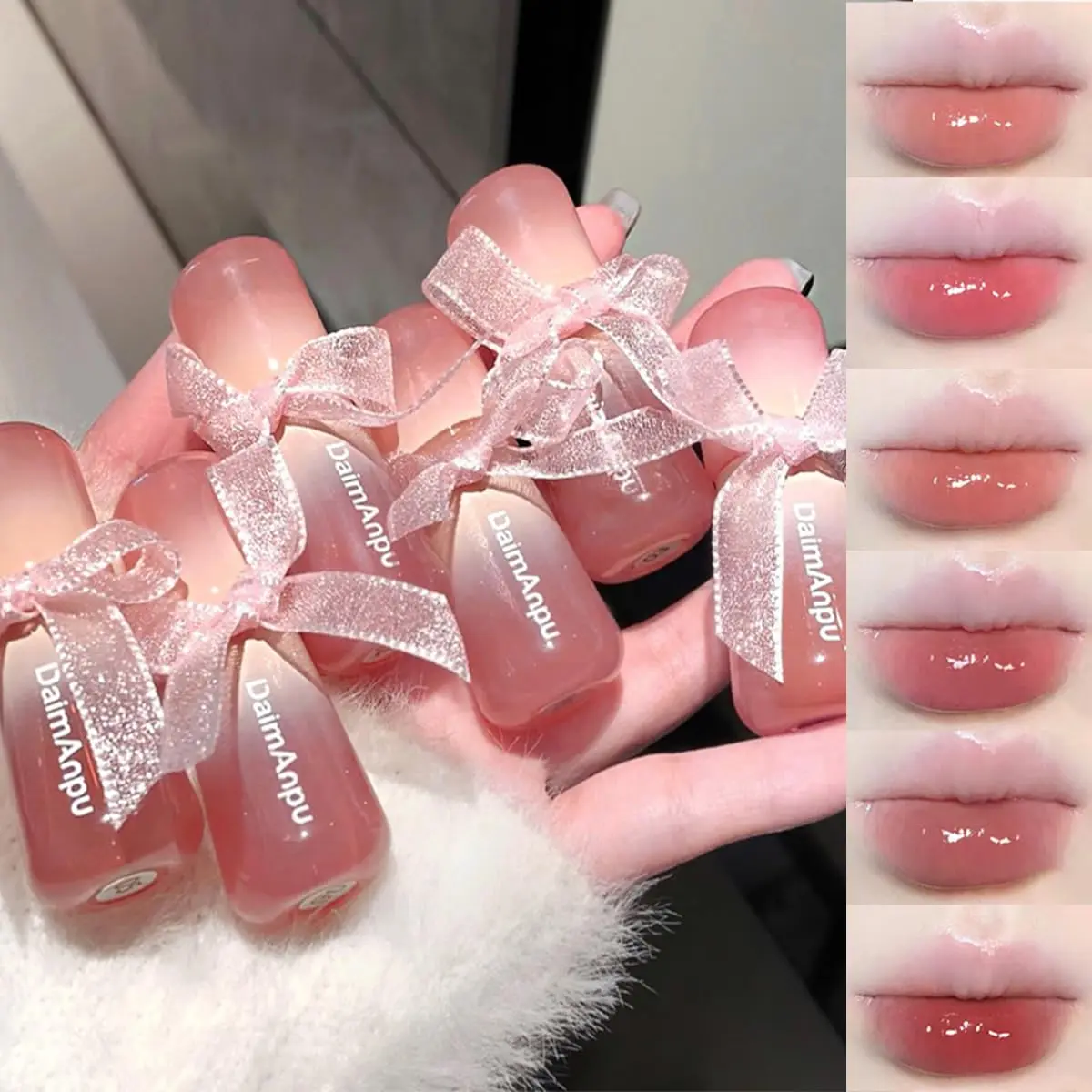 Baorder 6Pcs Hydrating Jelly Cute Lip Gloss Set,Moisturizing Water Lip Stain Liquid Lipsticks,Waterproof Long Lasting Clear Oxygen Tinted Lip Blam Cute Lip Glaze