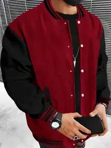 Men's Casual Sports Baseball Jacket, Slight Stretch Regular Fit, Button Closure, All Seasons Multifunctional Coat, Comfortable Fabric