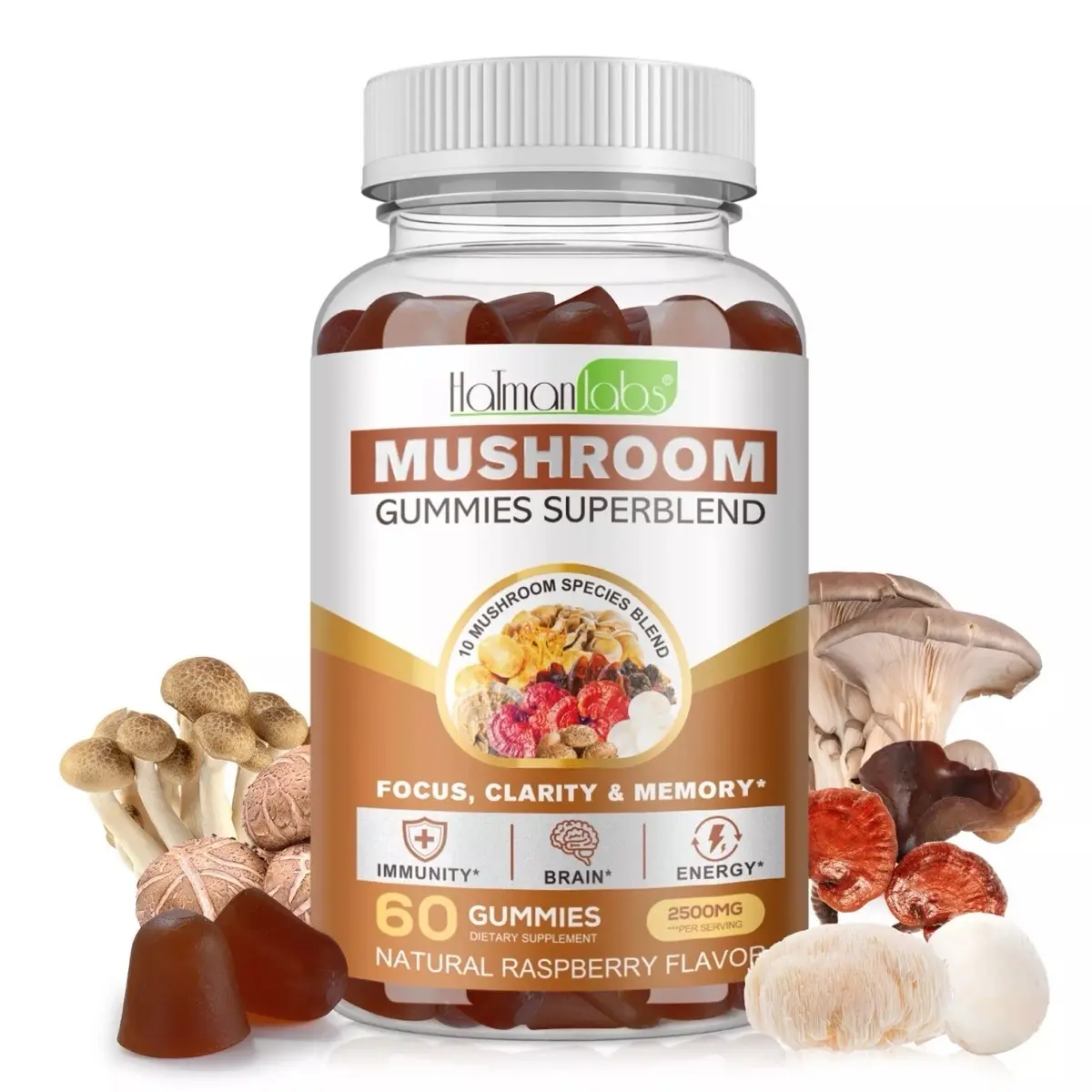 Natural Dietary Mushroom Gummies - 14-Blend 3500mg 10:1 Extract with Lion's Mane, Reishi + Chaga for Energy & Immunity Support