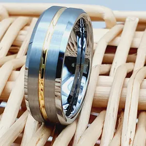 Silver And Gold Ring Mens Wedding Band 7mm Engagement Band 18k Yellow Gold Tungsten Carbide Silver And Yellow Ring Engagement Ring For Men