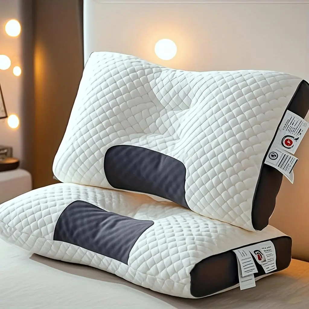2pcs Cervical Neck Pillows for Sleeping - Adjustable Ergonomic Orthopedic Contoured Support, Lightweight Knit Breathable Fabric, Cotton Fill Core, Removable Zippered Machine Wash Cover, All-Season Comfort