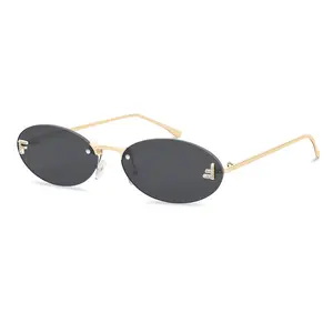 Retro Oval Y2K Sunglasses for Women Men, 2025 Trendy Chic Narrow Gold Metal Sunglasses Small Sunnies