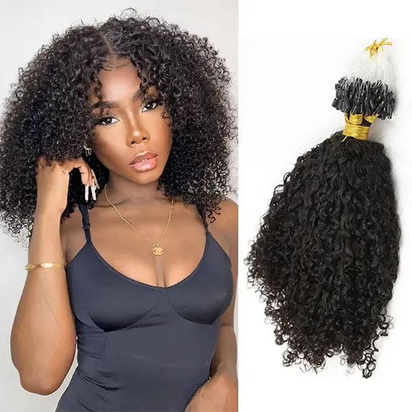 Afro Kinky Curly Micro Link Human Hair Extensions Brazilian Virgin Micro Links Hair Extensions 100 Strand Micro Loop Real Human Hair Extensions Curly Micro Loop Human Hair Extensions Natural Black Micro Links Extensions For Black Women 100 Strands