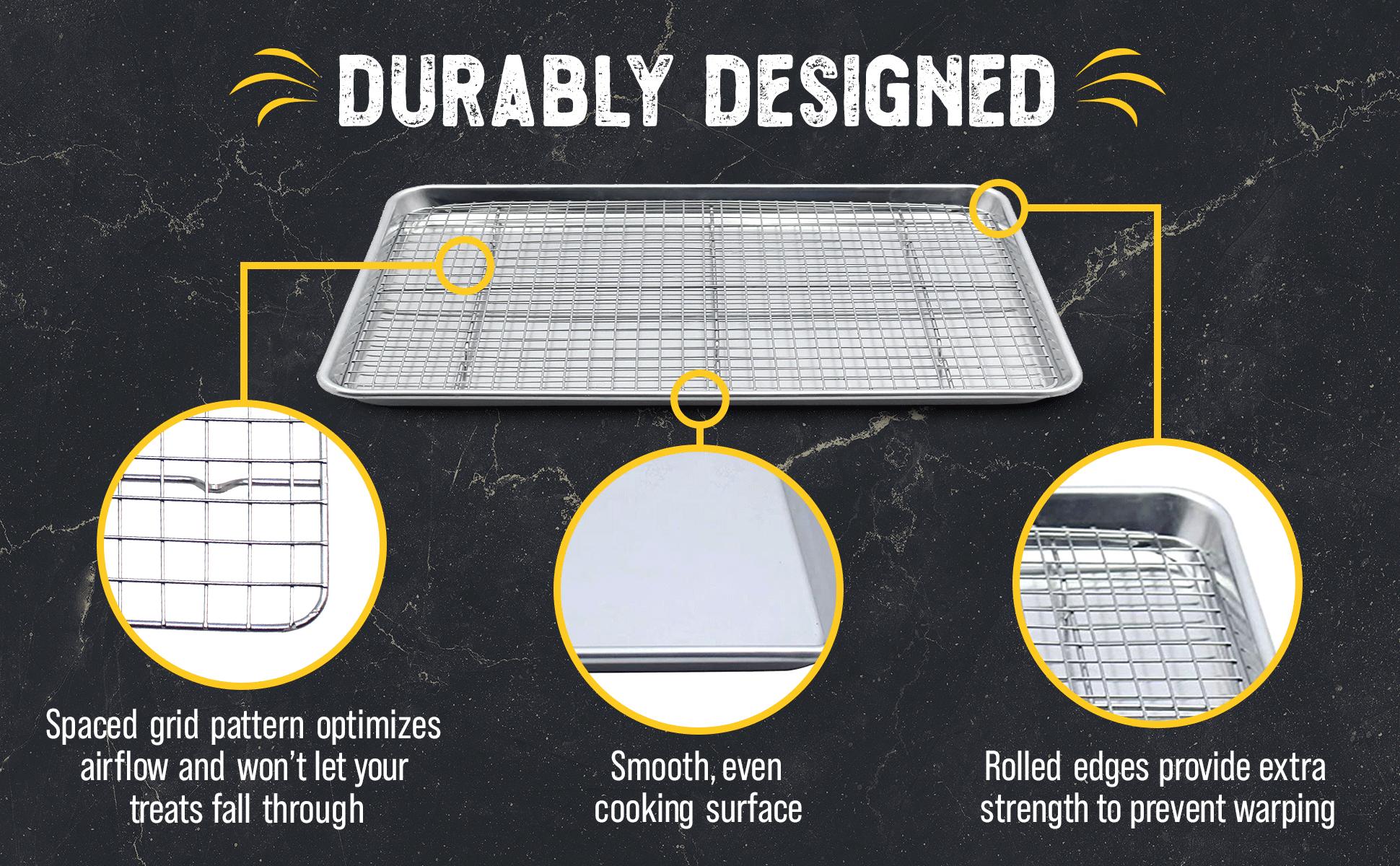 Checkered Chef Baking Sheet Pan and Cooling Rack - Half Sheet, 18" x 13" Aluminum Cookie Sheets and Stainless Steel Wire Rack for Baking