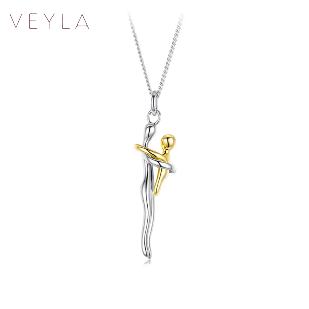 Mom & Child Hug Love Daily Wear Necklace - Silver-Gold Shine 2-Tone Gold Plated Adjustable Chain Unisex Family Jewelry, Mom Birthday Gifts for Kids