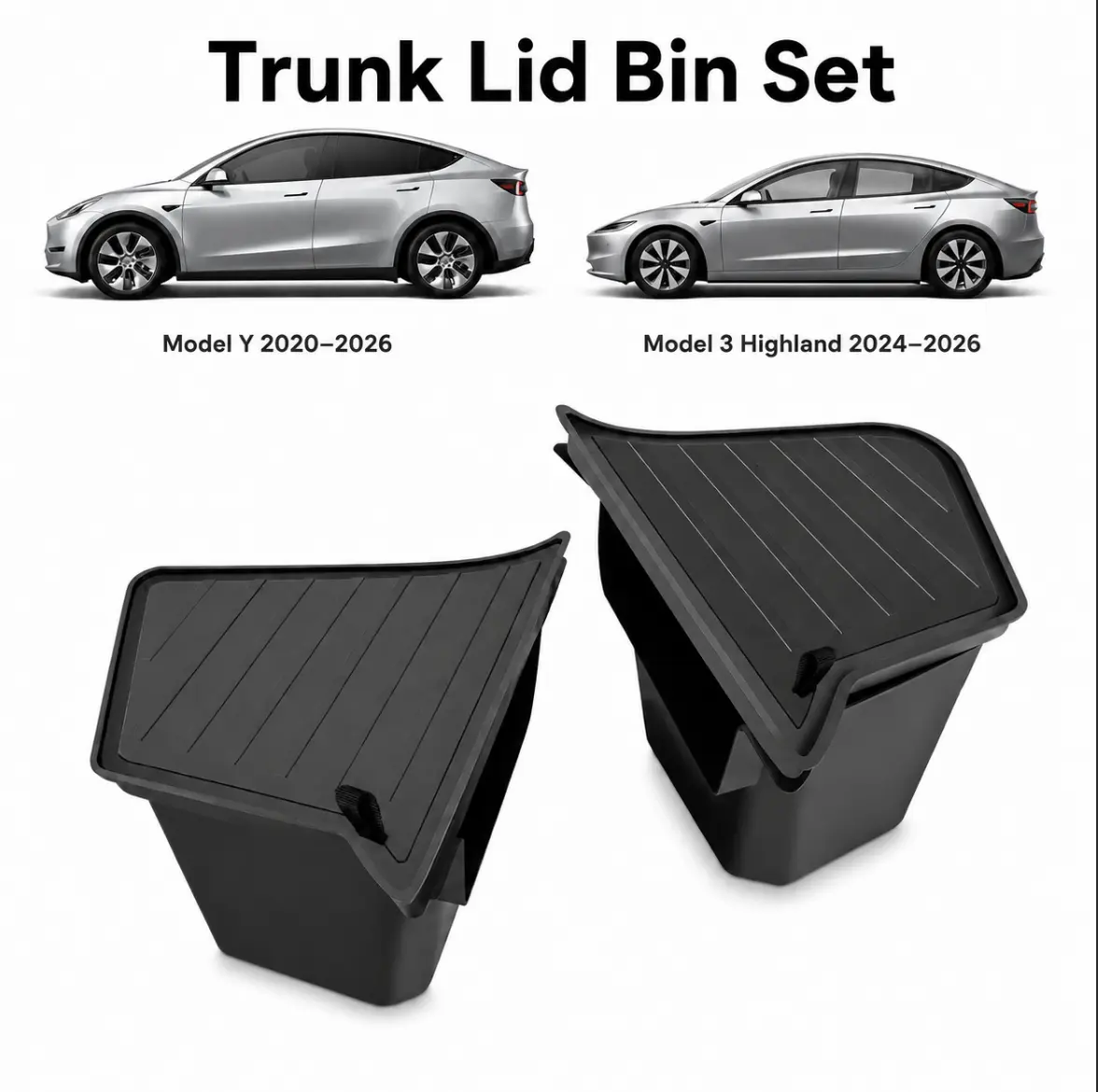 Tesla Trunk Side Storage Lids | Left & Right Set for Model Y 2020–2026 & Model 3 Highland 2024–2026