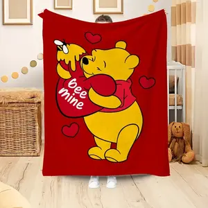 DISNEY CLASSIC Winnie the Pooh & Tigger Flannel Throw Blanket - Ultra-Soft Lightweight All-Season Red with Hearts Design, Cozy Blanket for Bed, Sofa, or Gift