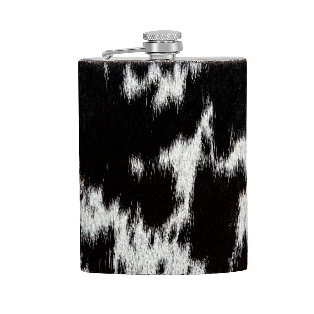 Classic Stainless Steel Portable Travel Hip Flask - Permanently Capped, Hair-on Hide Mountain Trail Drinkware Container, Hair-On Hide Covering