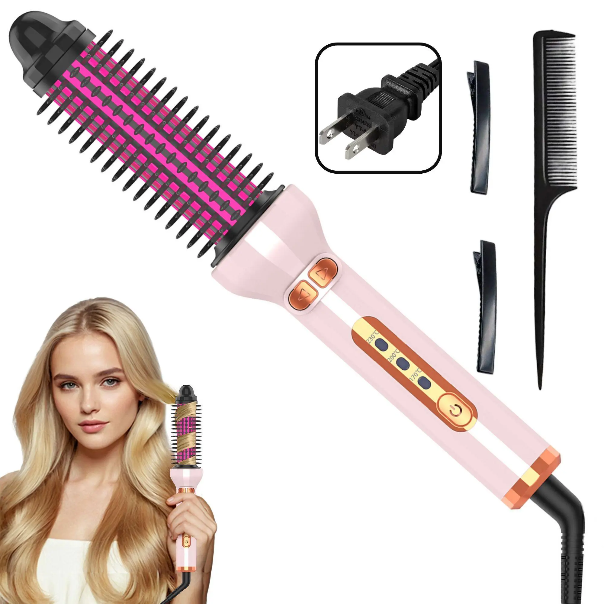 2 in 1 Professional Ceramic Hair Curler & Hair Straightener, Automatic Left and Right 360° Rotation, Dual Voltage 110V-240V, Suitable for Home Use, Traveling, Auto Rotating Curler, Portable Curler, Rotary Curl Wand