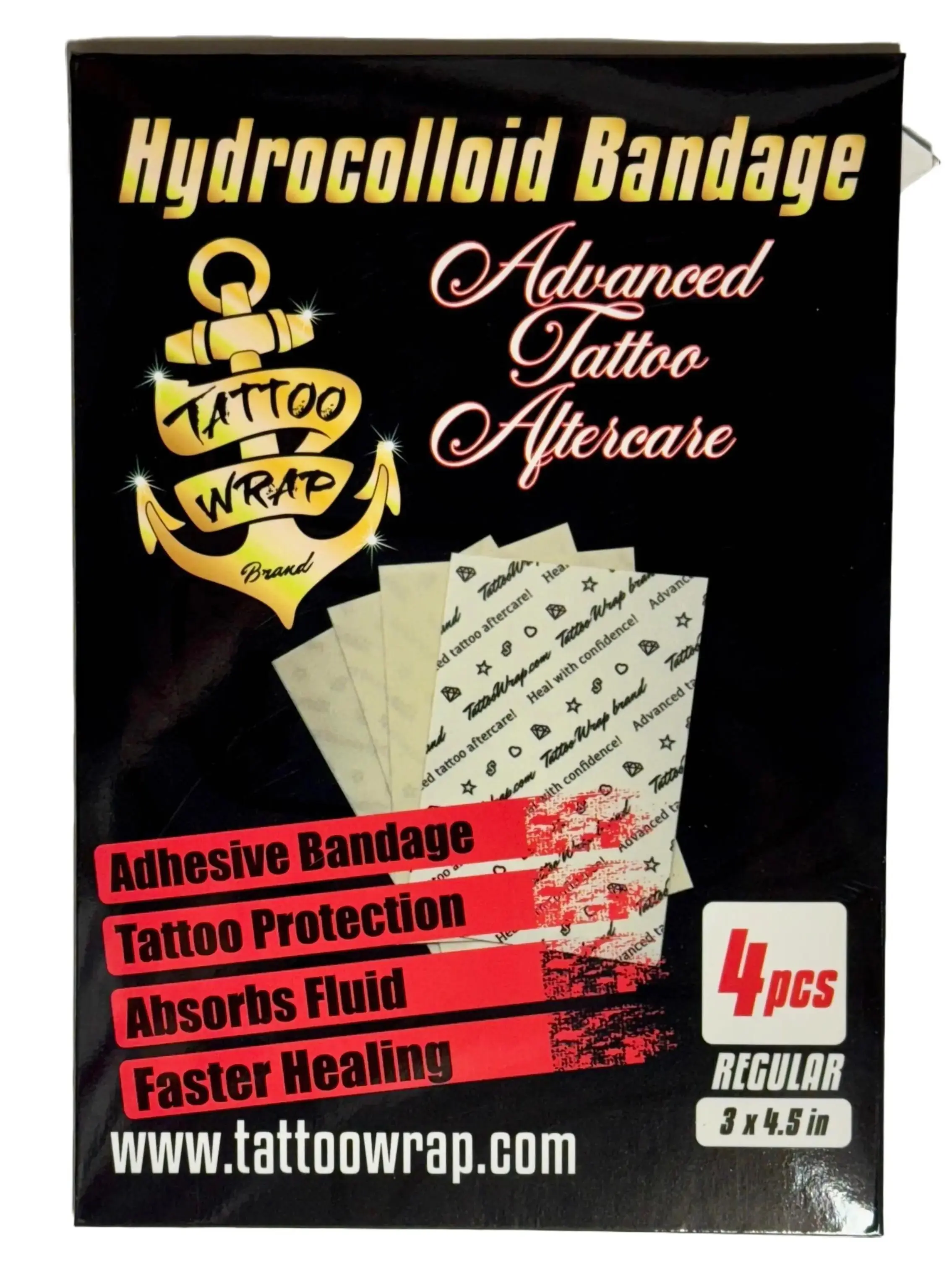 Tattoo Wrap Hydrocolloid Bandage Advanced Tattoo Aftercare Adhesive Absorbent Waterproof 4pcs Regular Size 3x5in for Faster Healing