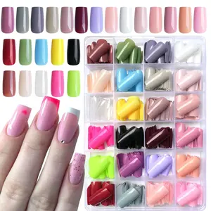 576pc Square Press on Nails Long Fake Medium Square False Full Cover Artificial Fingernails Acrylic Presson Nail Tips 24 Colors 10 Size for Women