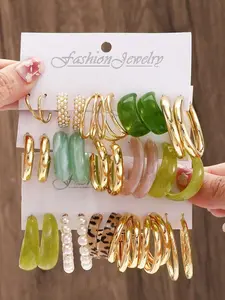 15pairs Boho Style Multicolor Resin Earrings Set for Women, Faux Pearl Circle Design, Perfect for Summer Beach, Boho Style Jewelry, Trendy Jewelry, Earring Stacking Set