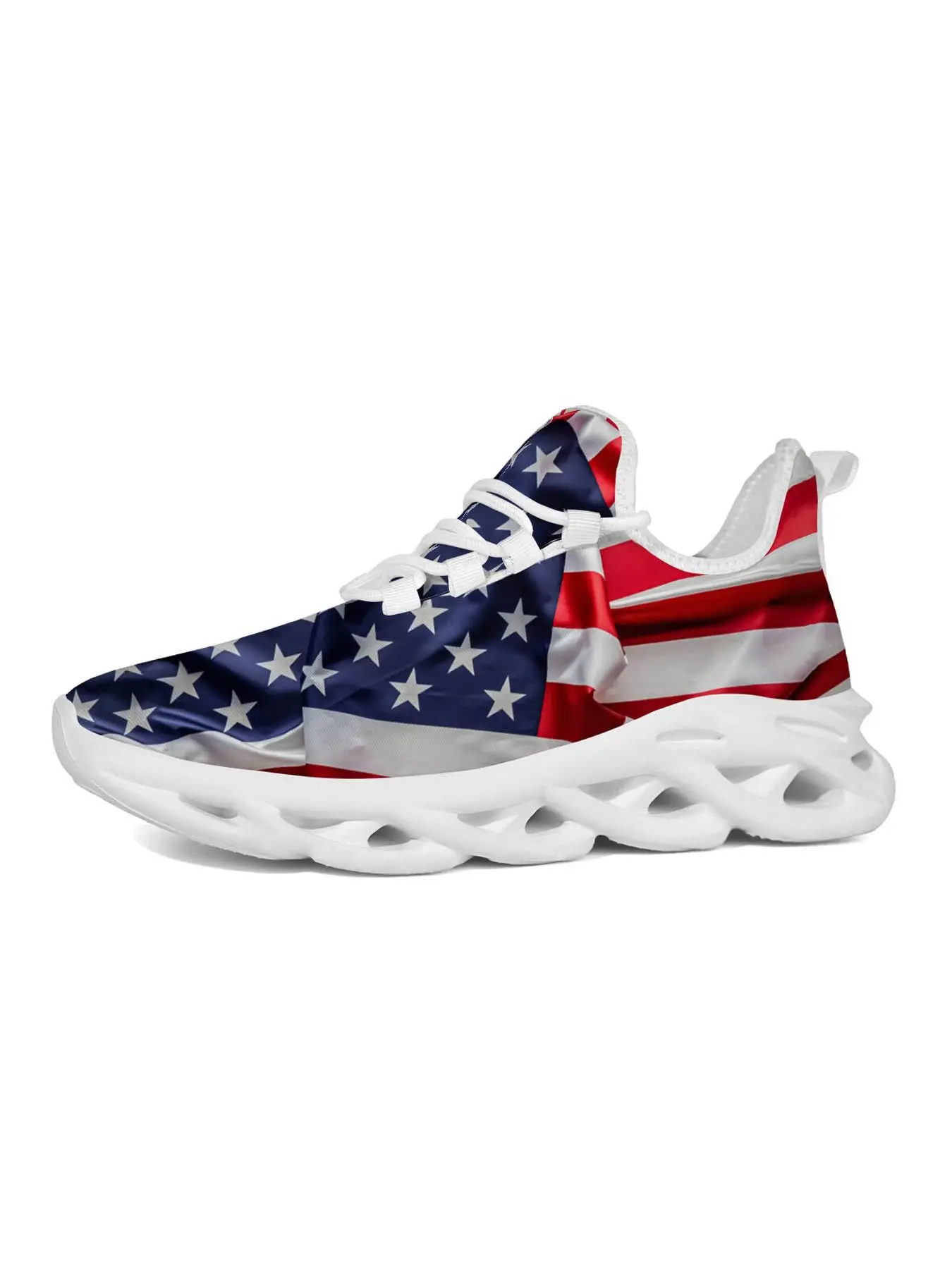Breathable Unique American Flag Sneakers, Patriotic Print Sneakers for Daily Wear, Graffiti Art Style Comfortable Thick Sole Footwear for All Seasons, Sports Shoes, Casual Sneakers, Lowtop Casual Sneaker