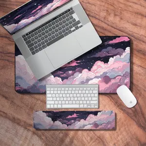 Desk Mat Purple, Aesthetic Gaming Mouse Pad XXL, Cloudy Night themed Laptop Mat, Kawaii Desk Decor, Desk Mat Anime Night Sky, Desk Mat Gifts