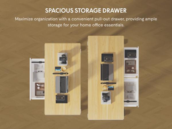 【TikTokShopBlackFriday】FLEXISPOT Standing Desk with Drawer Electric Adjustable Height Stand Up Desk with Storage Organizer, Whole Piece Wooden Desktop for Home, Office