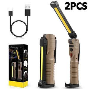 Rechargeable Flashlights, LED Work Lights with Magnetic Base & Hanging Hook, 180°Rotate, 5 Modes, Work Light Mechanic Flashlight(2 Pack)