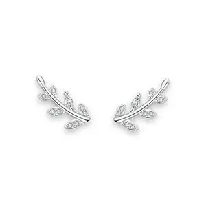 Small CZ Leaf Stud Earrings for Women