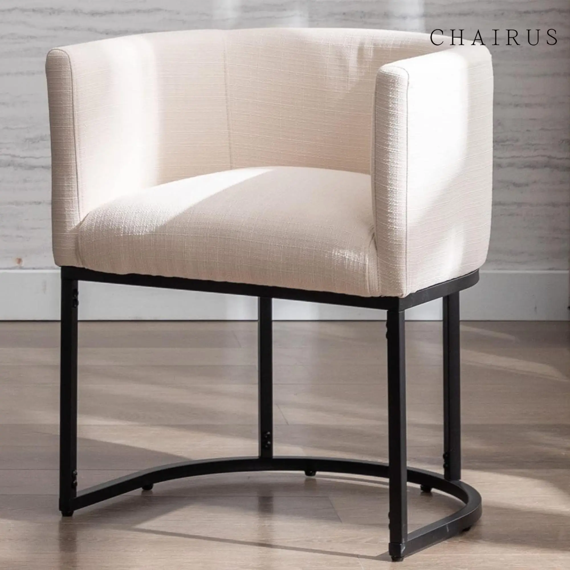 CHAIRUS Modern Dining Chairs, 20" H Kitchen Chair,Barrel Dining Chairs with Backrest and Arms, Black Metal Frames, Linen Fabric Upholstered  VESCASA Dining Chairs for Kitchen, Dining room,Cream Furniture Minimal summergarden Living Room