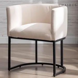 CHAIRUS Modern Dining Chairs, 20" H Kitchen Chair,Barrel Dining Chairs with Backrest and Arms, Black Metal Frames, Linen Fabric Upholstered  VESCASA Dining Chairs for Kitchen, Dining room,Cream Furniture Minimal