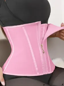 Women's Solid Color Hook & Eye Closure Trainer, Breathable Zipper Waist Cincher, Tummy Control Shaper for Daily Wear, Abdominal Belt,  Waist Trainer