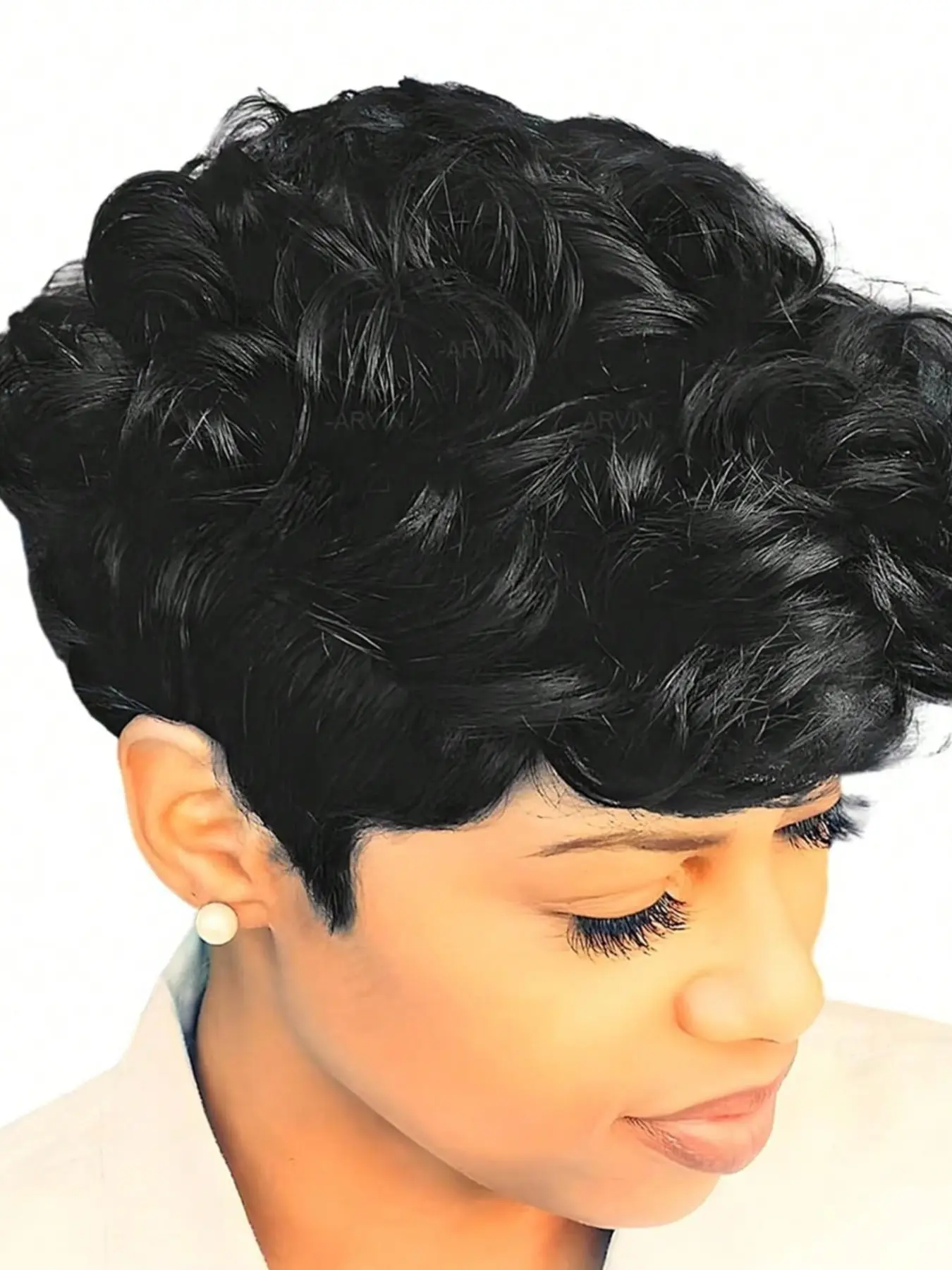 Short Pixie Wigs Short Black Curly Pixie Wigs Synthetic Hair Wigs Natural Wavy Black Burgundy grey Pixie Cut Wig Short Curly Layered Pixie Wig Stylist Friendly Wig Synthetic Machine Wigs