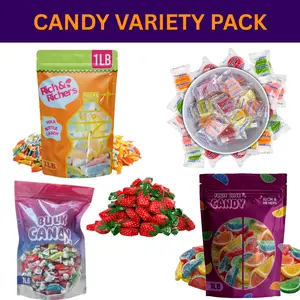 Variety Bulk Candy Bundle – 1 lb Each of Nik L Nip Wax Bottles, Fruit Slices, Sunkist Fruit Gems, Strawberry Filled Buttons & Tootsie Frooties Assorted