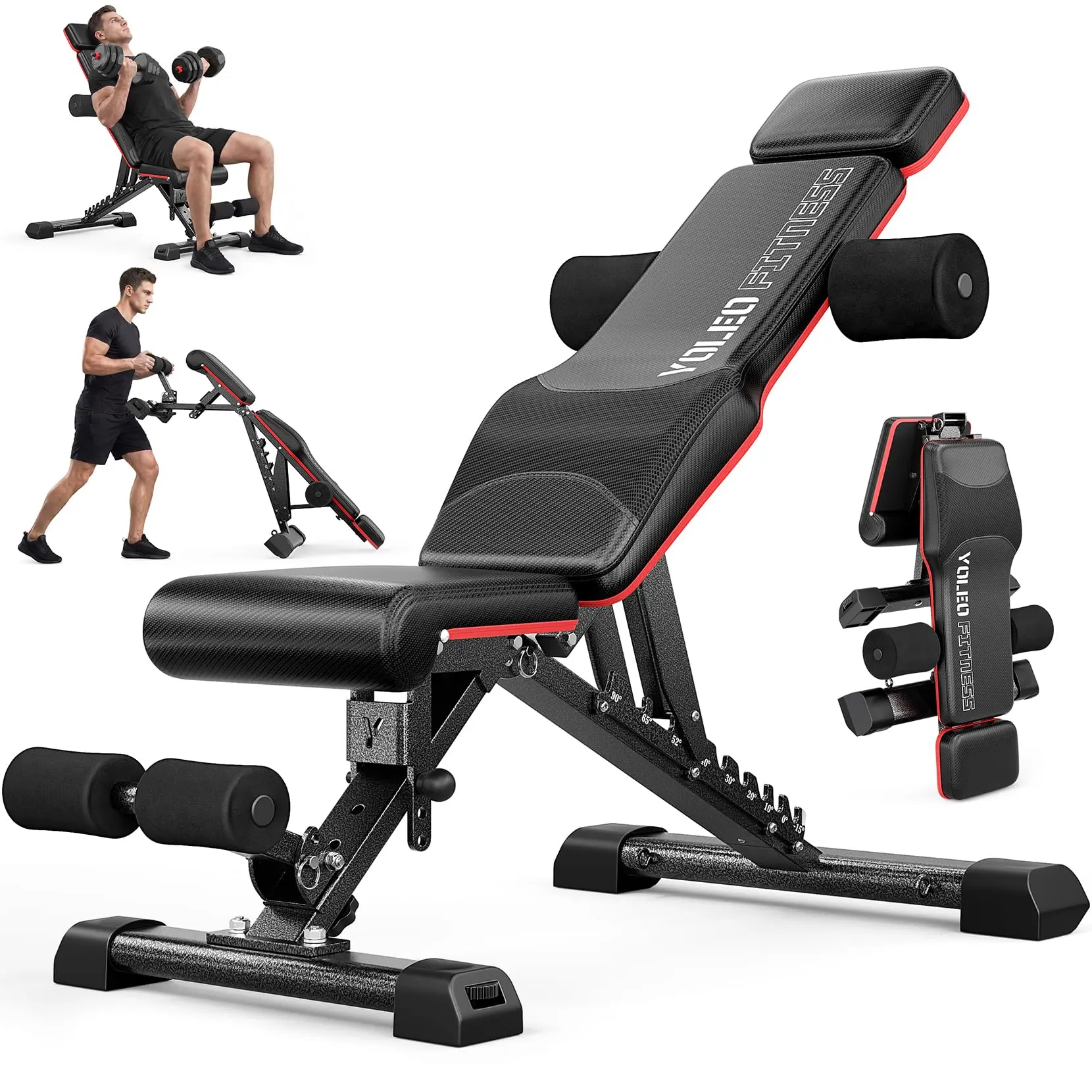 YOLEO Adjustable Weight Bench with Bench Press Stand, Foldable Workout Bench with Extended Head/Elbow Pad(for Users up to 7')