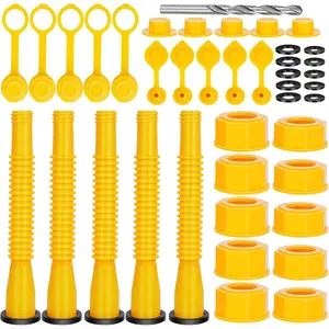 Gas Can Spout Replacement, Gas Can Nozzle, (5 Kit-Yellow) Flexible Pour Nozzle Suitable for Most 1/2/5/10 Gal Oil Cans, Fuel Can Spout Replacement