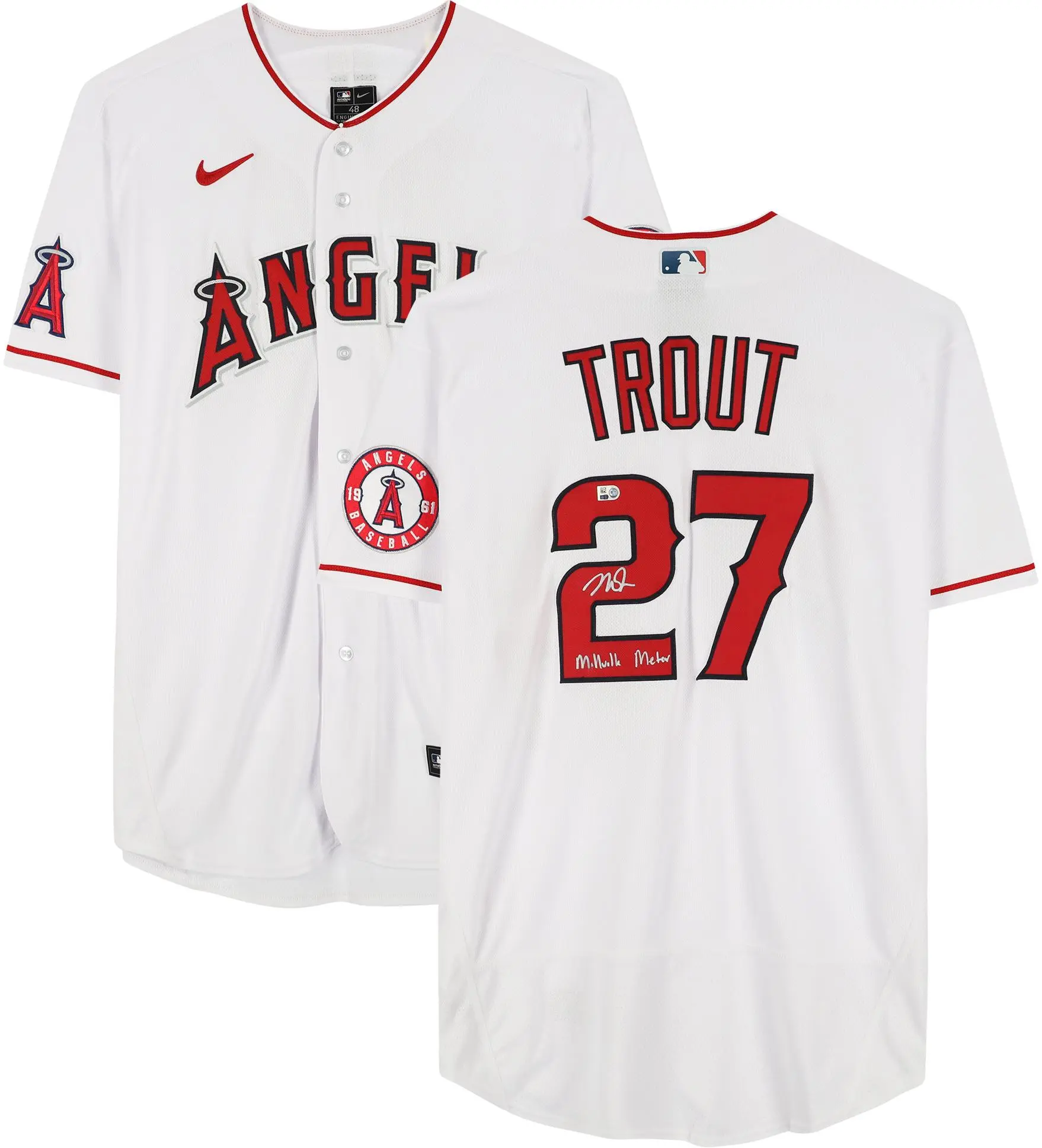 Mike Trout Los Angeles Angels Autographed White Nike Authentic Jersey with "Millville Meteor" Inscription - Fanatics Authentic Certified