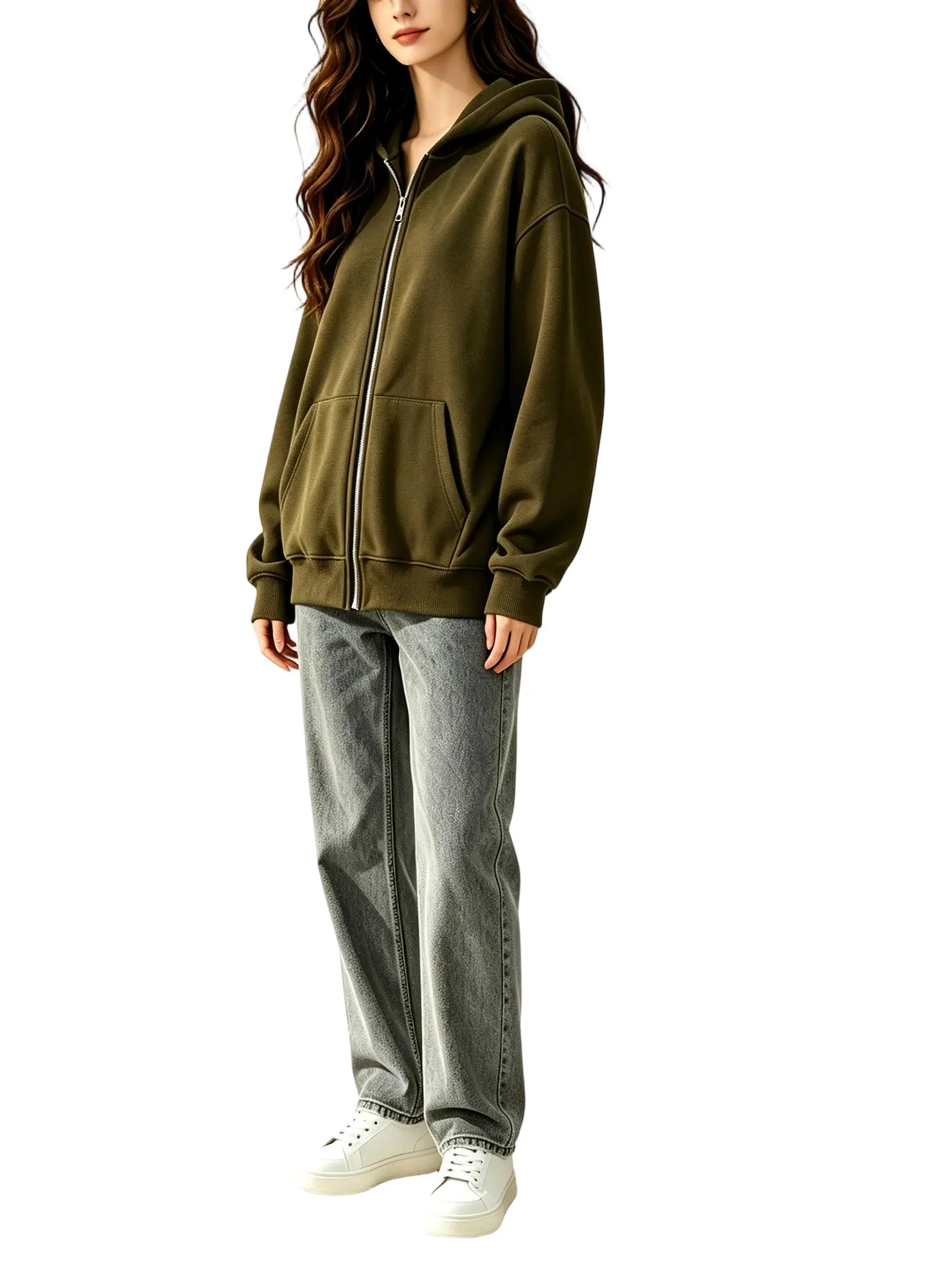 Women's Spring Fall Pink Hoodie Zipper Coat Ribbed Cuffs Oversize Casual Sweatshirt Sportswear Stylish Versatile Outdoor Jacket Sporty Oversized Womenswear